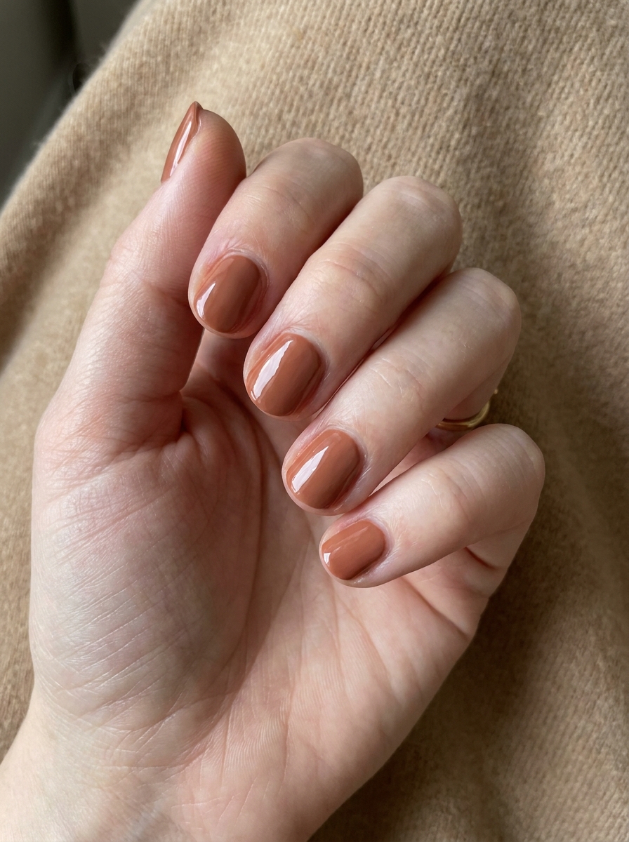 Muted Terracotta Short Nails als September Nägel kurz Inspiration 2026